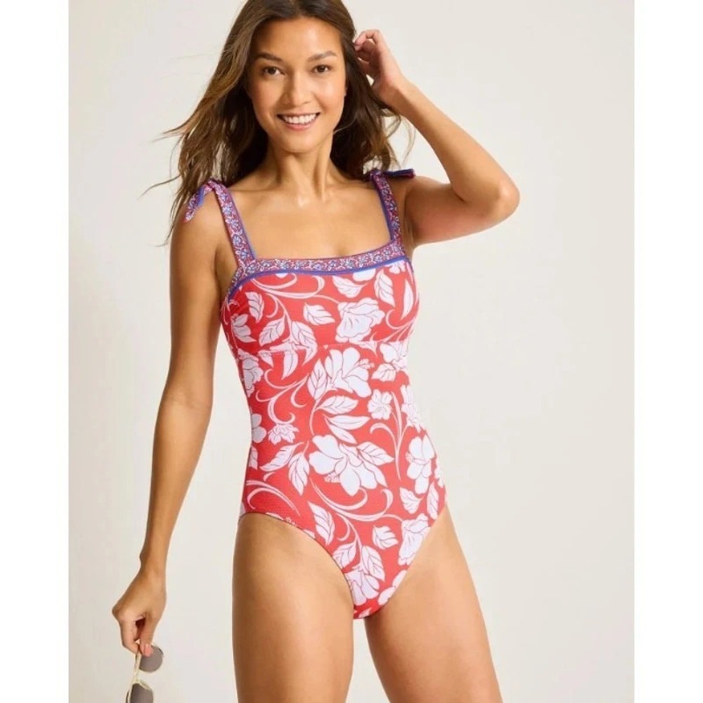 Tommy Bahama Island Cays Fiori One Piece Swimsuit‎ Size 14 Citrus Coral $158